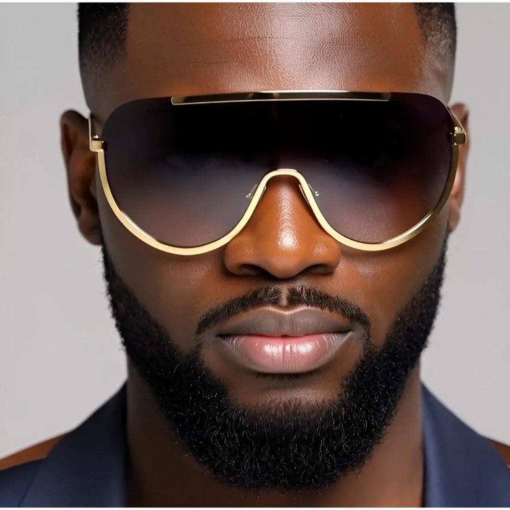 Oversized Top Bar Futuristic Wrap Sunglasses One Piece Men Fashion Shades Lentes
